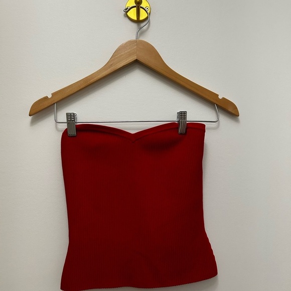 Babaton Red Strapless Ribbed Top - Picture 1 of 6